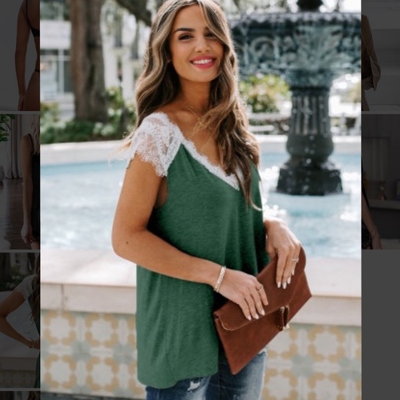 Green & White Lace Knit Top - Picture 4 of 4